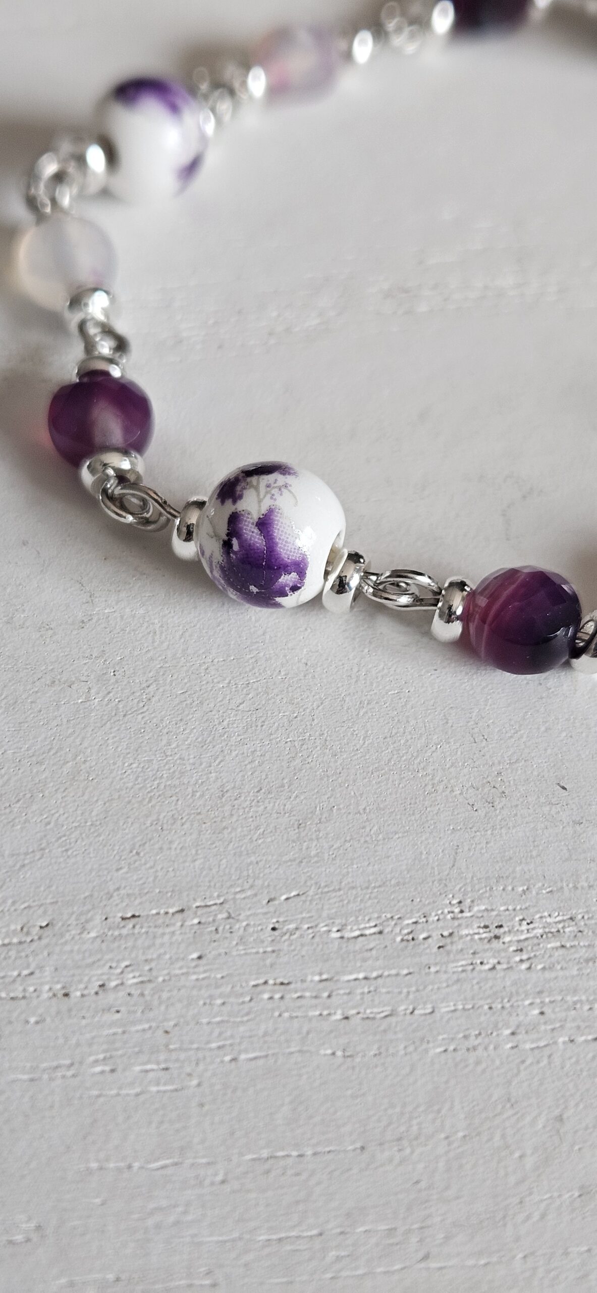 Glass and Porcelain beaded bracelet Purple 1