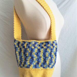 Market Crochet Tote Bag - Yellow with Blue, Sunny Skies