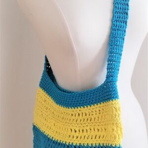 Market Crochet Tote Bag - Blue/Bright Yellow