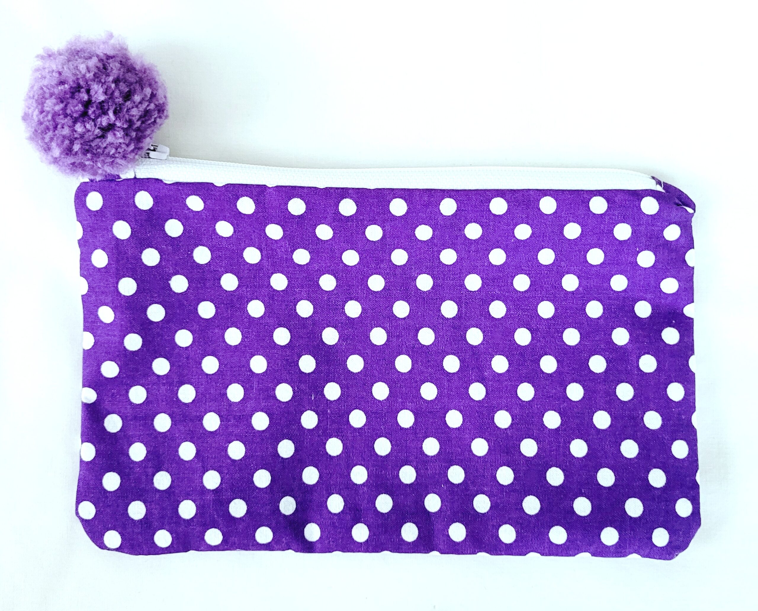 Fabric Zipper Pouch Bag - Purple Polka Dots
