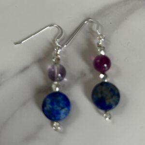 Reiki Infused Fluorite and Lapis Lazuli Earrings