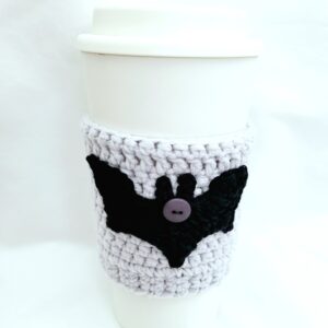 Cup Sleeve, Crochet – Grey, Black Bat