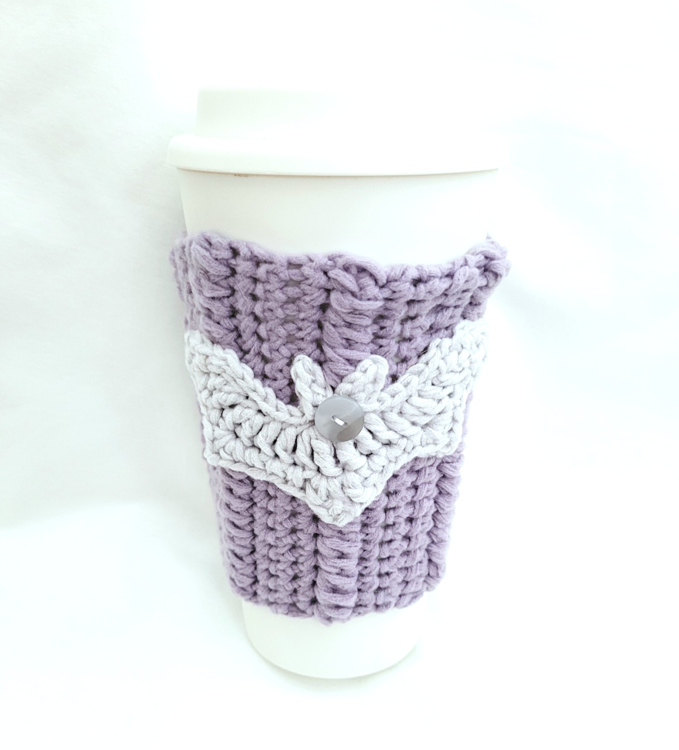 Cup Sleeve, Crochet - Lavender, Grey Bat
