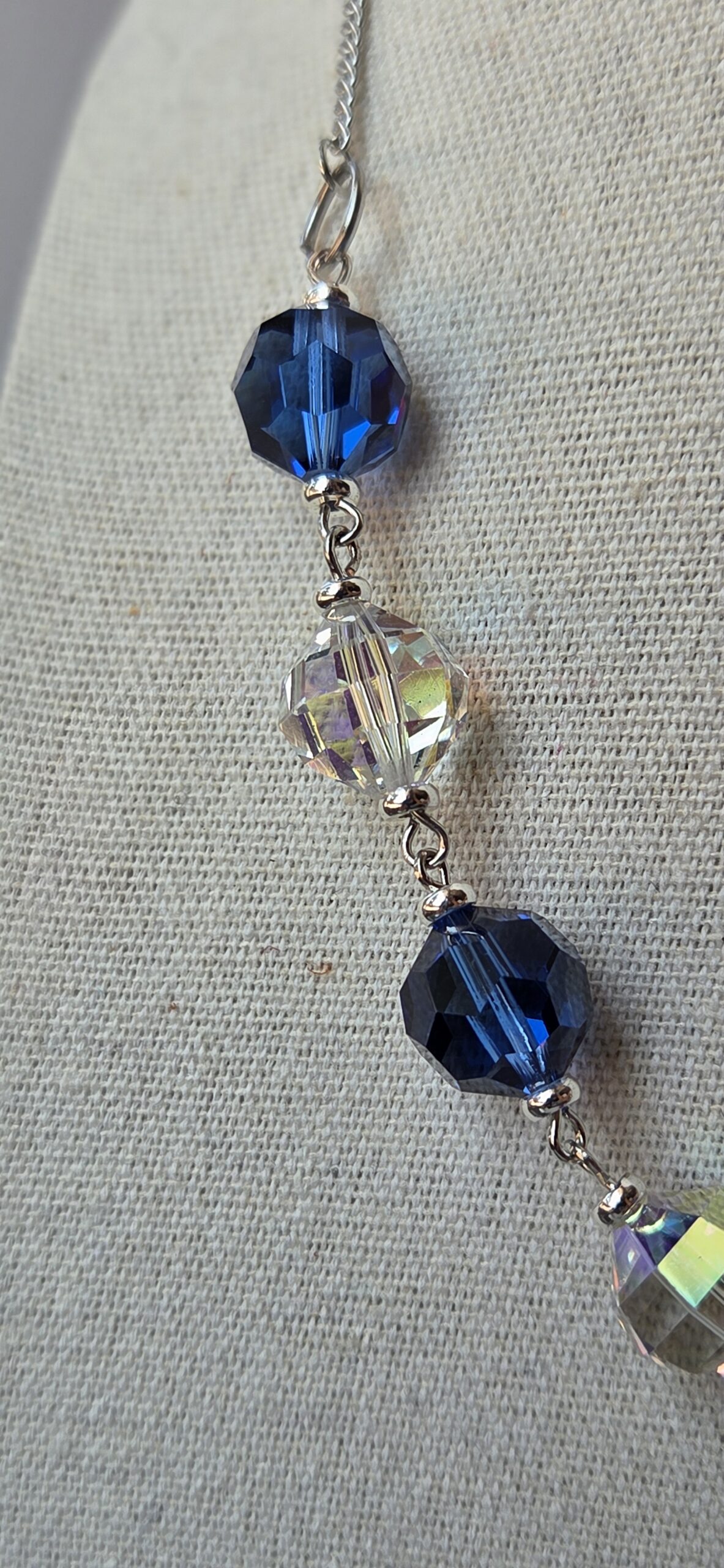 Blue and Clear Crystal Necklace with Leaf Toggle Clasp 4