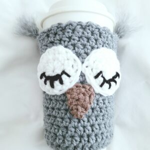 Cup Sleeve, Crochet - Oxford Grey Sleepy Owl