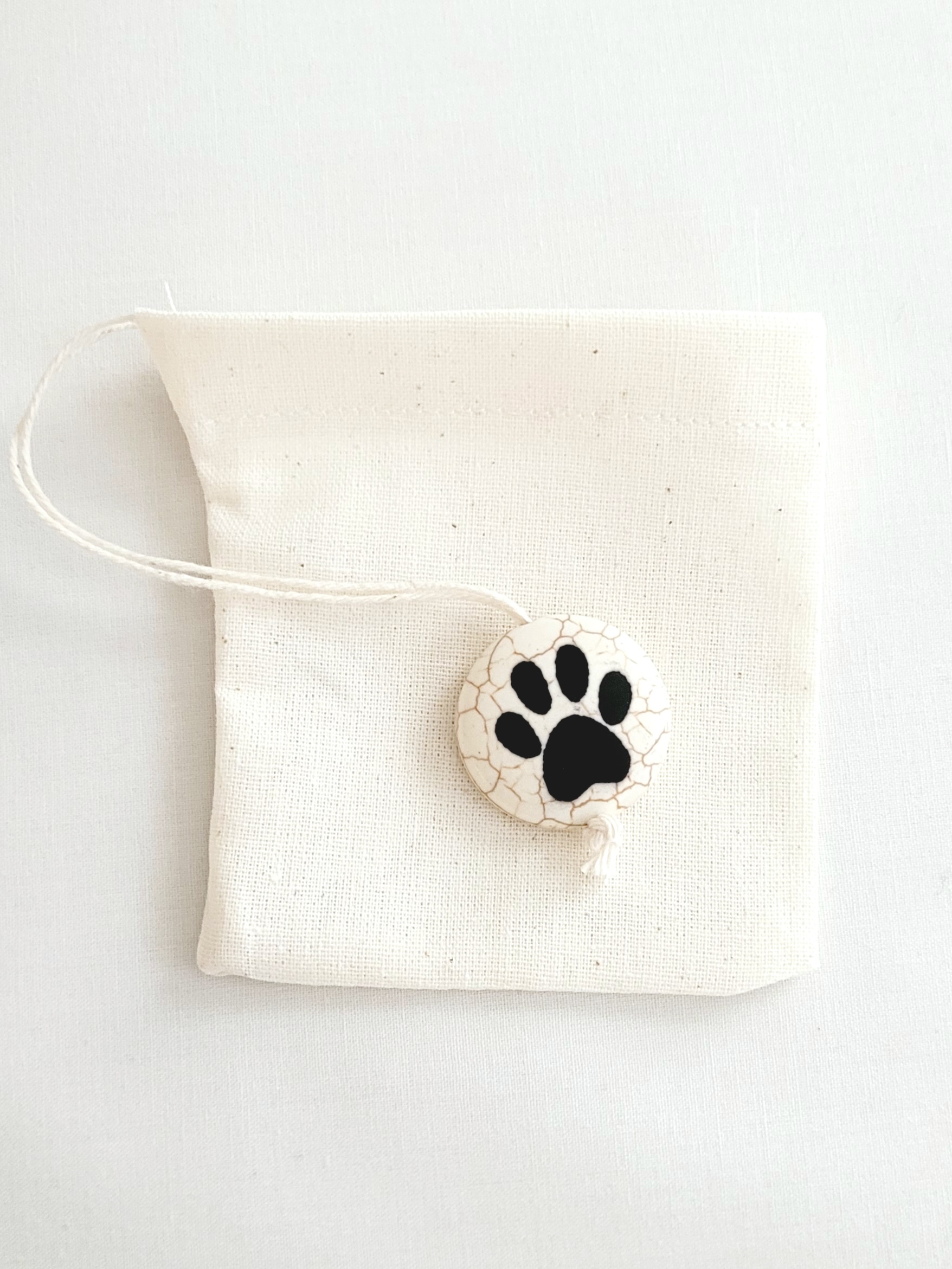 Fabric Reusable Tea Bag, Muslin Cotton Fabric, Paw Print Bead