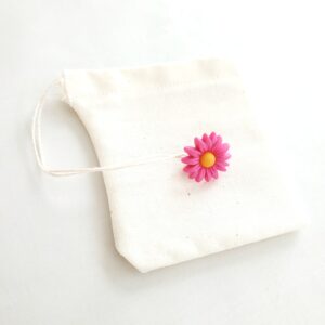 Fabric Reusable Tea Bag, Muslin Cotton Fabric, Pink Daisy Flower Button