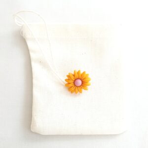 Fabric Reusable Tea Bag, Muslin Cotton Fabric, Light Orange Daisy Flower Button