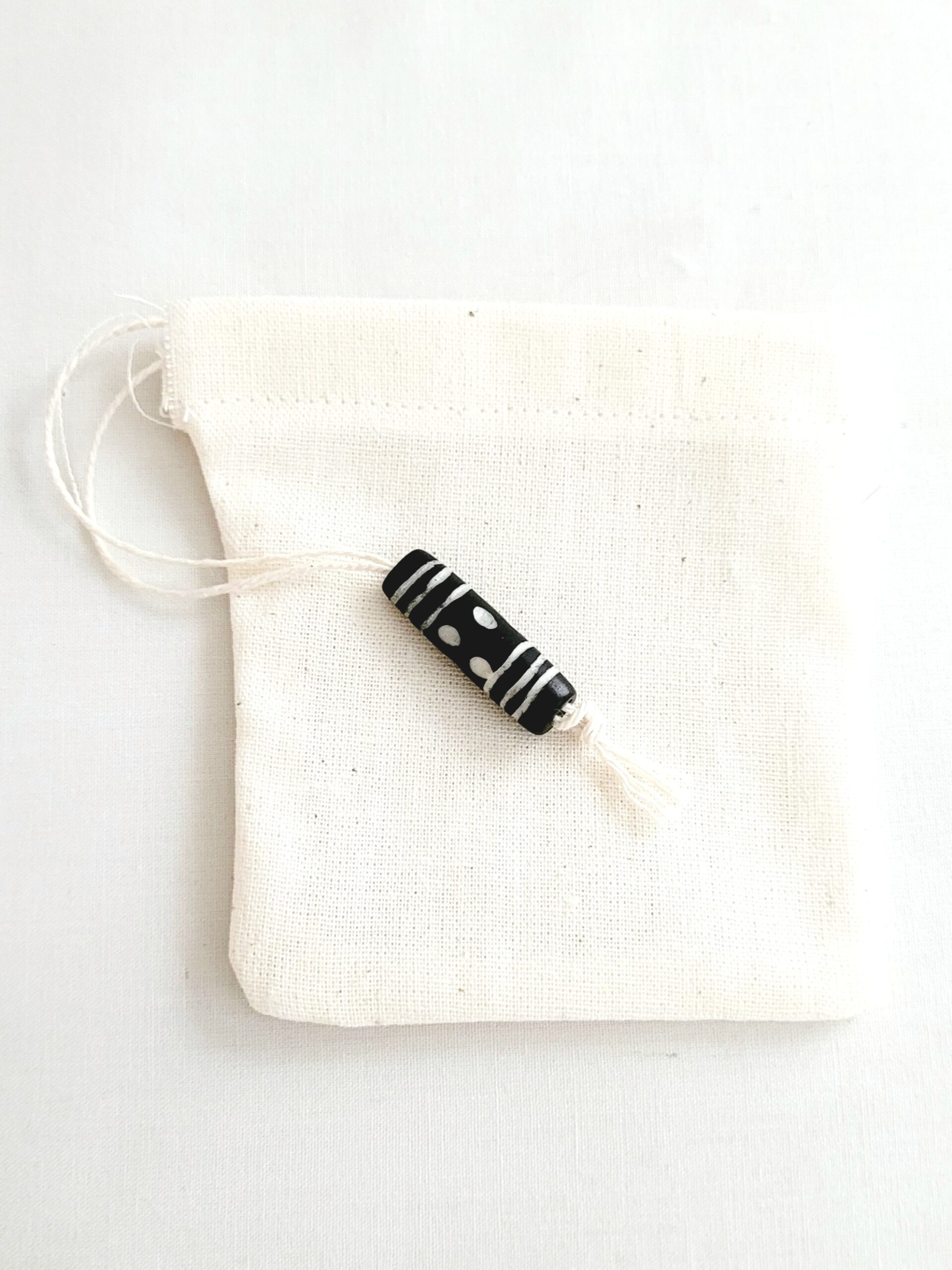 Fabric Reusable Tea Bag, Muslin Cotton Fabric, Black/White Bead