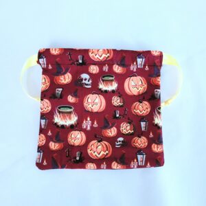 Drawstring Bag – Reusable Gift & Storage Pouch – Burgundy Pumpkins (Yellow Ribbon Tie)