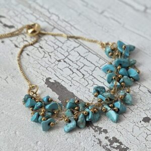 Handmade Turquois Mesh Style Bracelet with Slide Clasp