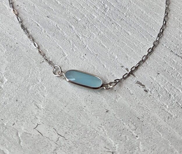 Handmade Stain-less Steel Necklace with Blue Connector