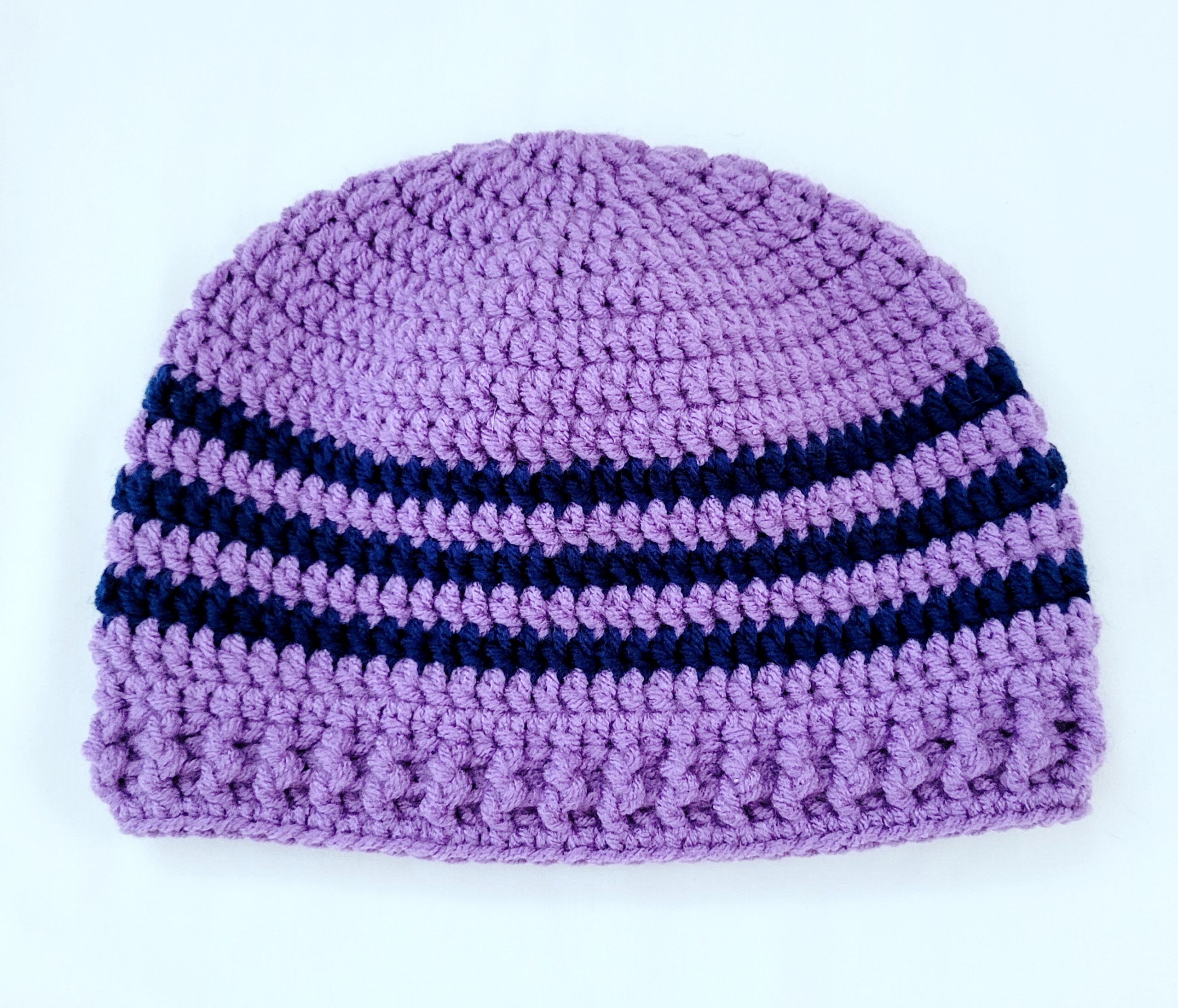Hat - Crochet Unisex Beanie Hat - Purple Blue Stripes - Image 2
