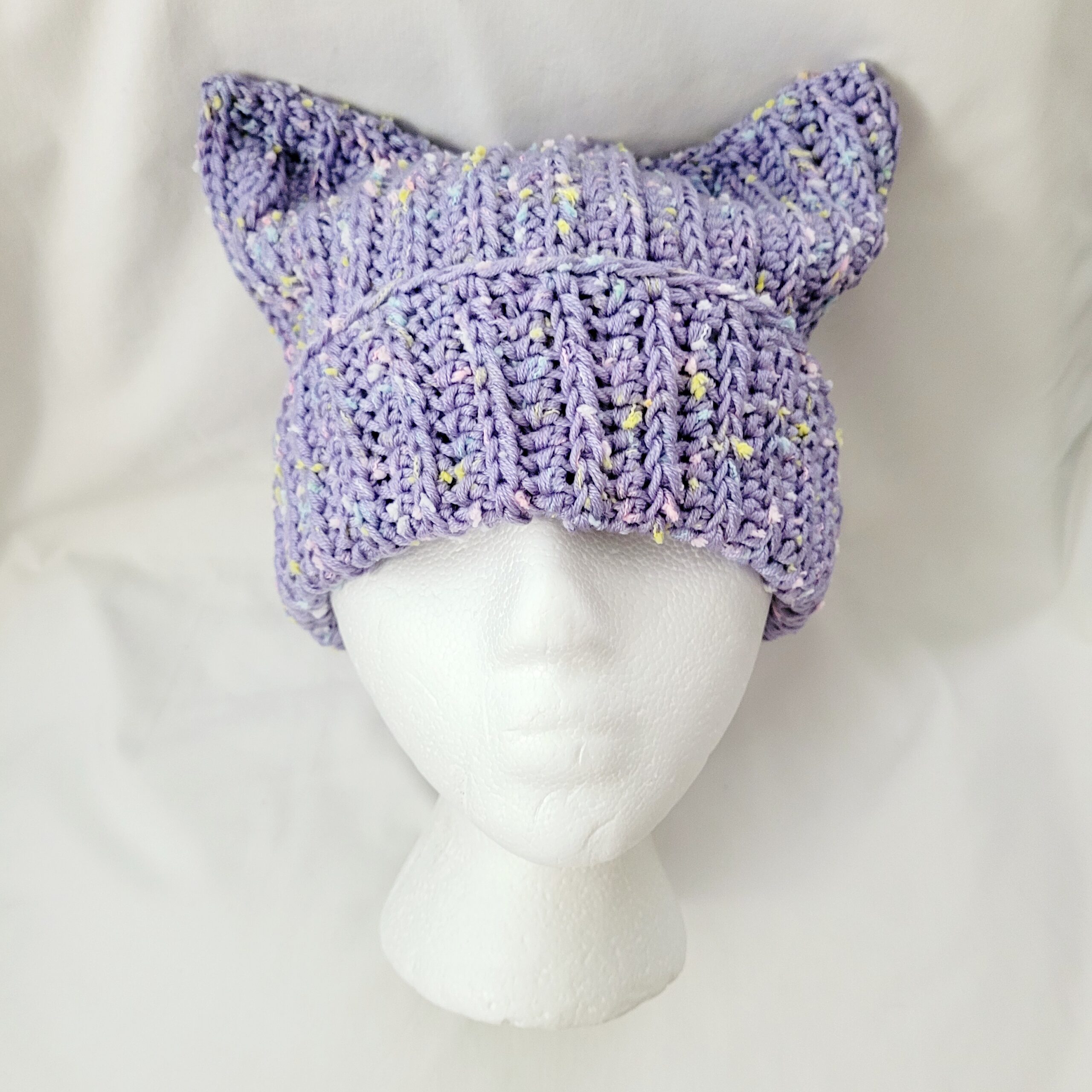 Hat - Crochet Unisex Cat/Square Hat - Lavender Sprinkles