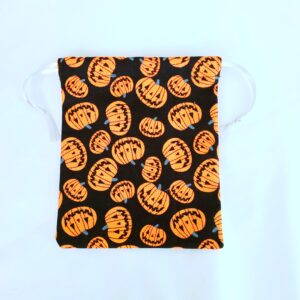 Drawstring Bag – Reusable Gift & Storage Pouch – Pumpkins (Grey Ribbon Tie)