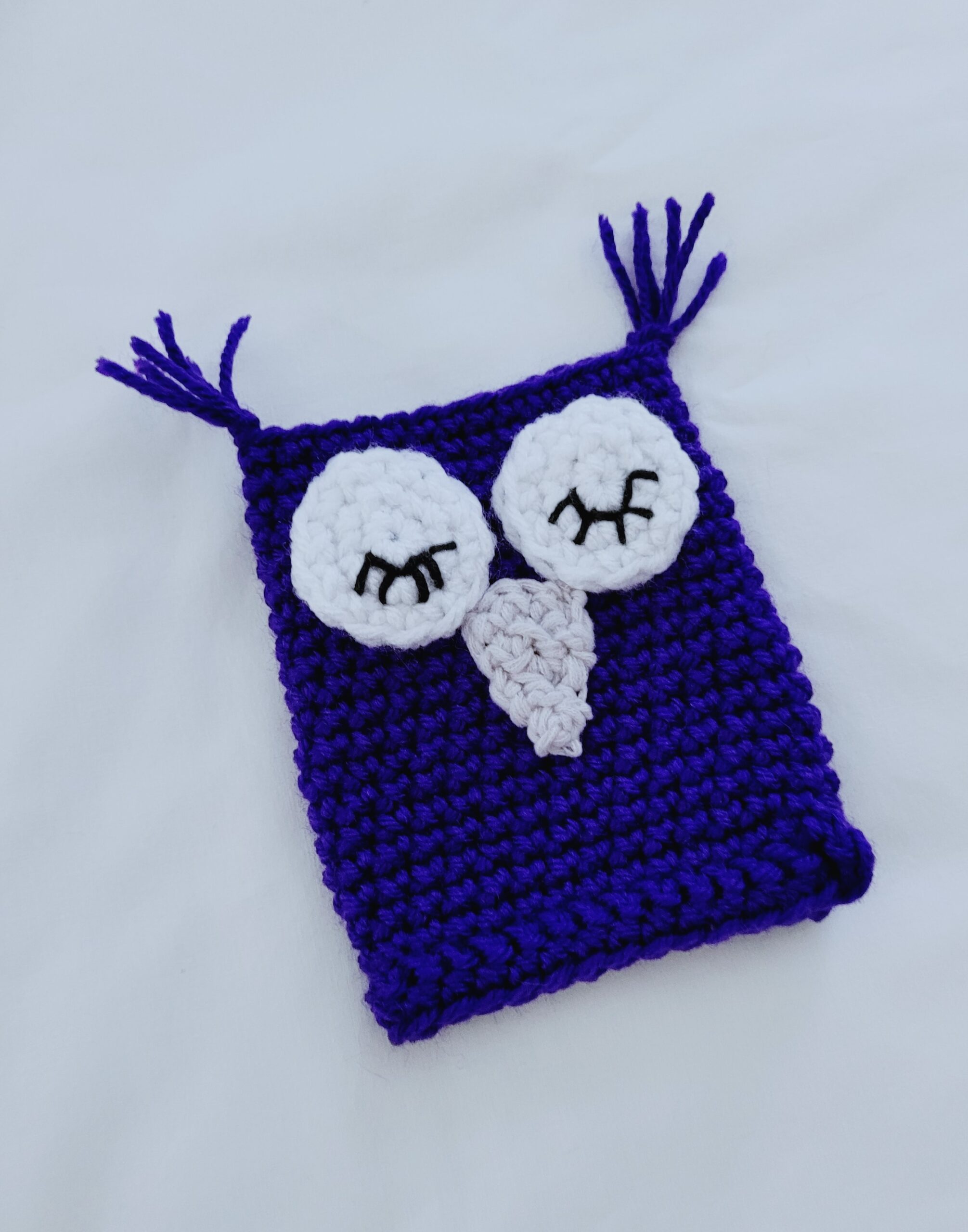 Cup Sleeve, Crochet - Purple, Twilight Nest Sleepy Owl - Image 3