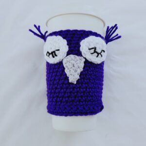 Cup Sleeve, Crochet - Purple, Twilight Nest Sleepy Owl