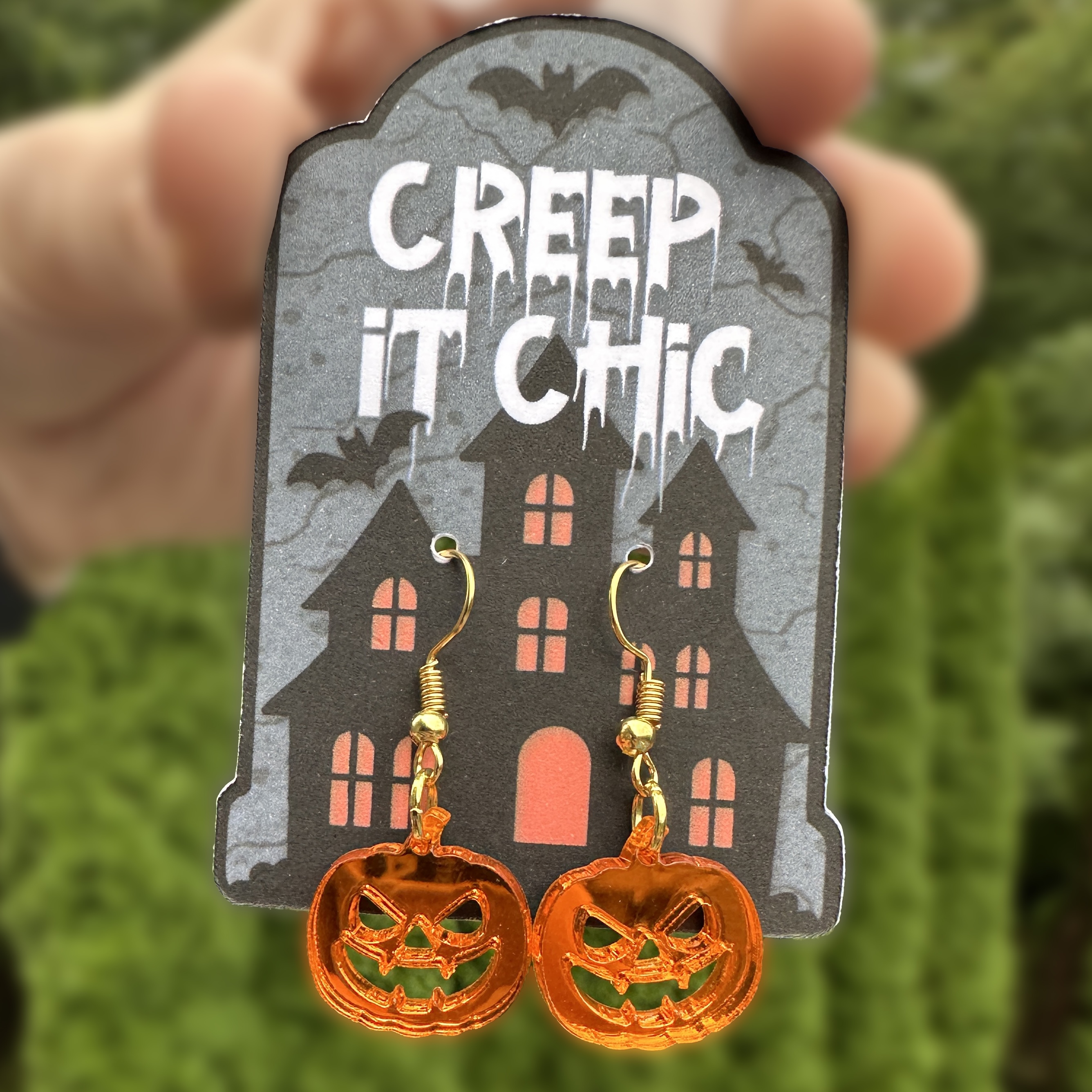 Metallic Orange Mirror Pumpkin Earrings