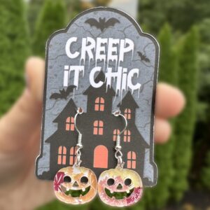 Fall Leaves Printed Pumpkin Earrings