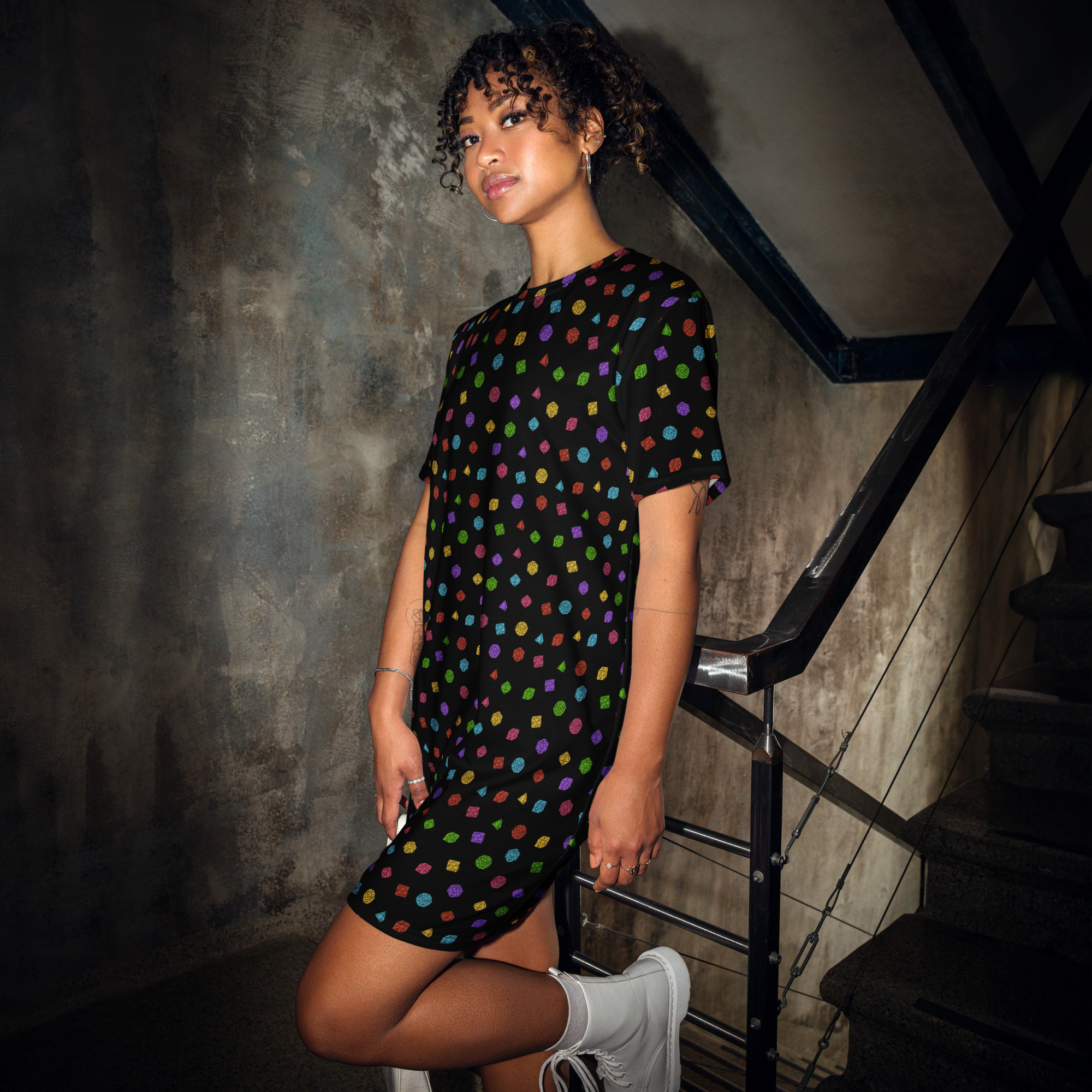 Colorful Pixel Dice T-shirt dress