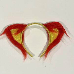Furry Ear Headband - red and yellow sparkles
