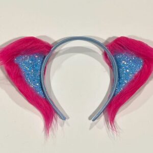 Furry Ear Headband - hot pink and sparkle blue