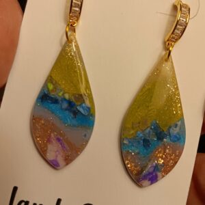 Beautiful Polymer Mixed Media Drops on on Huggie Posts with Rhinestones