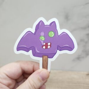 Bat Ice Cream Pop with Melting Gumball Eyes Vinyl Sticker 3"