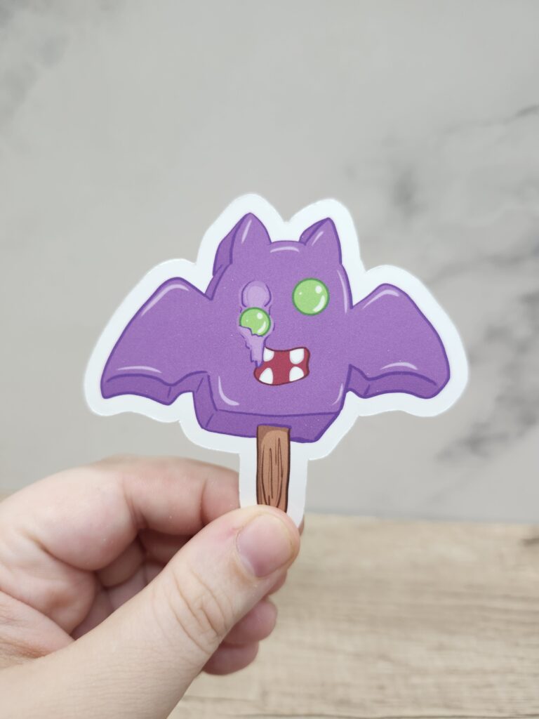 Bat Ice Cream Pop with Melting Gumball Eyes Vinyl Sticker 3"