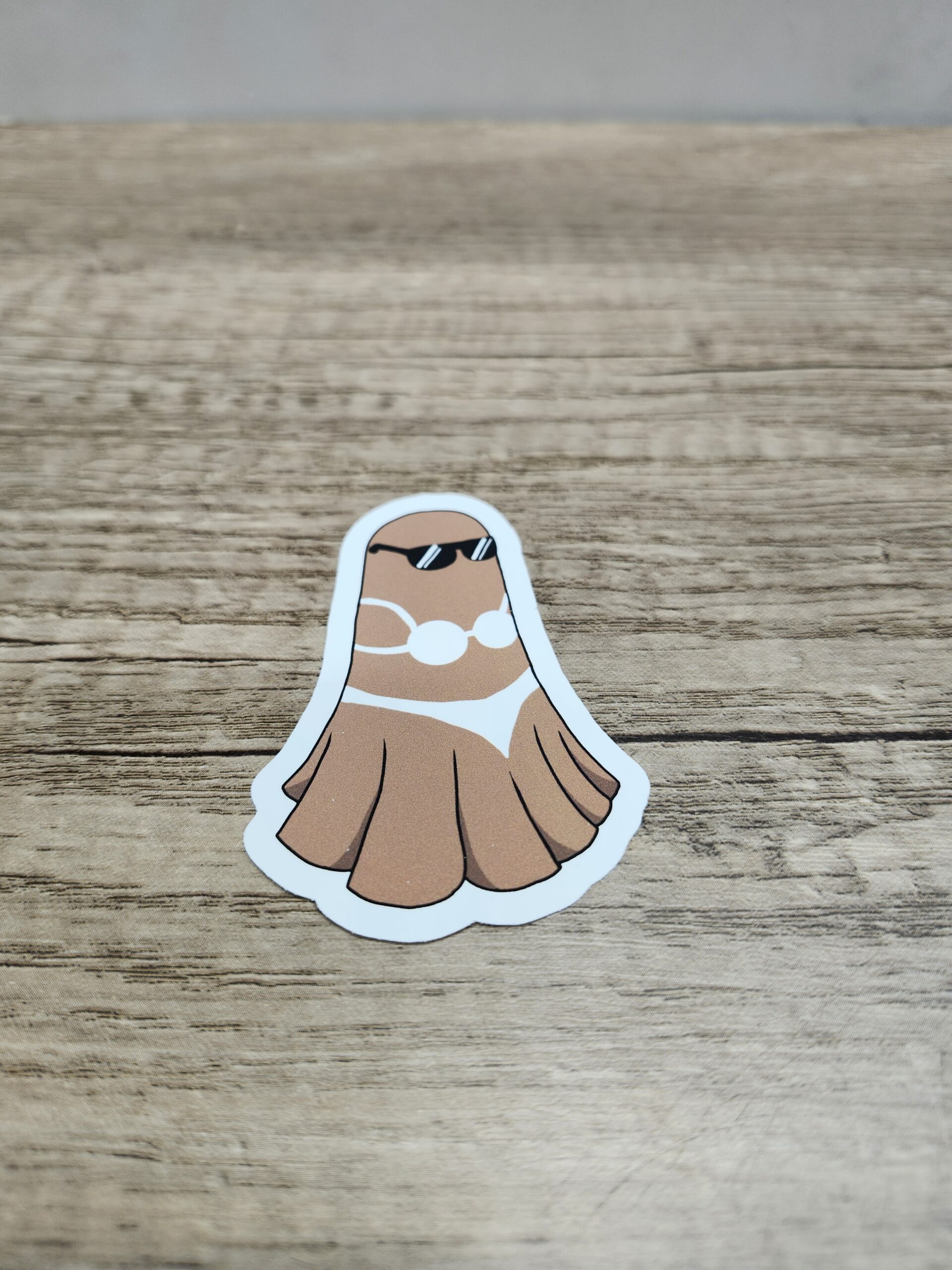 Boo-kini Sheet Ghost with Sunglasses and Tan Vinyl Sticker 3" - Image 2