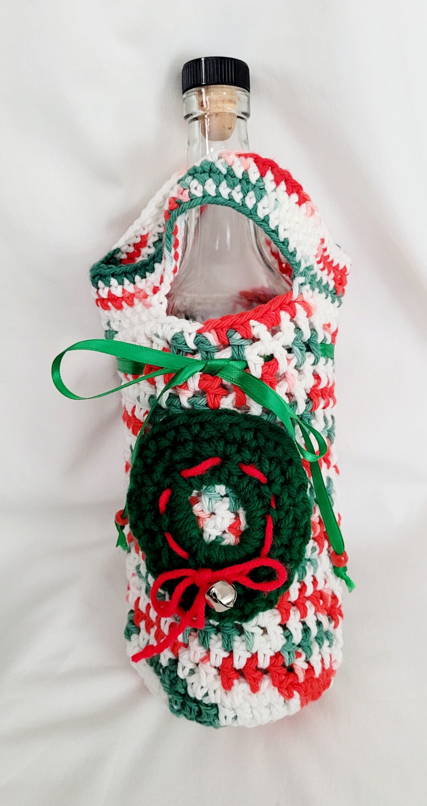 Crochet Gift Bag - Holiday with Green Crochet Wreath