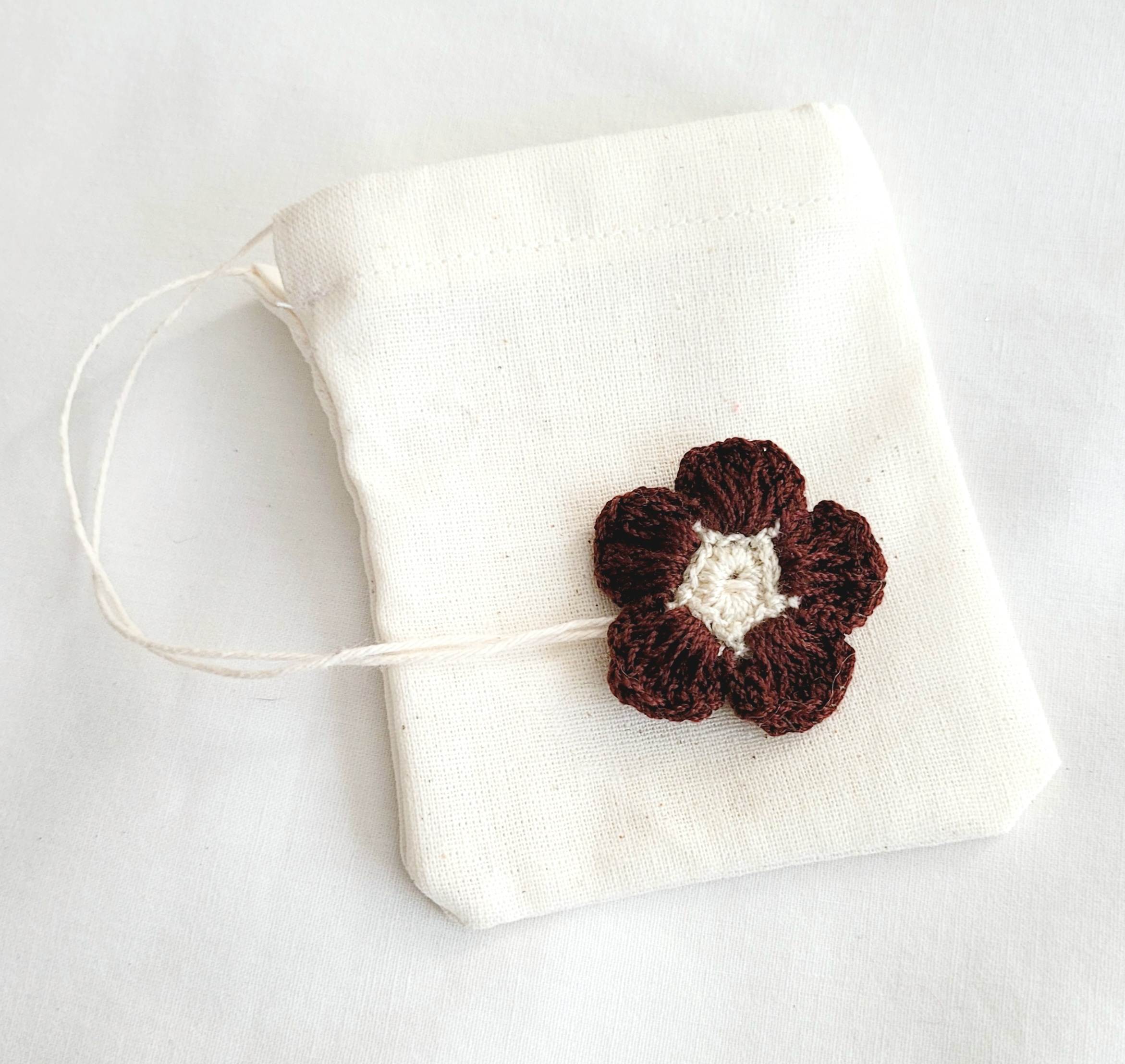 Fabric Reusable Tea Bags – Brown Crochet Flower