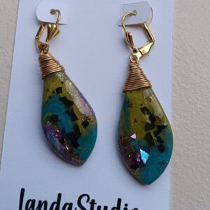 Wire wrapped Polymer Clay Drops on gold leverbacks