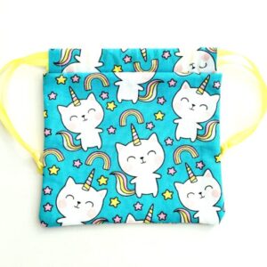 Drawstring Bag – Reusable Gift & Storage Pouch - Blue, Whimsical Cat