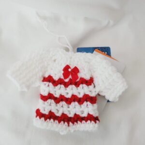 Gift Card Holder & Ornament - Holiday White/Red Candy Cane Mini Sweater