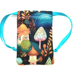 Drawstring Bag – Reusable Gift & Storage Pouch - Fairytale Village with Blue Ribbon