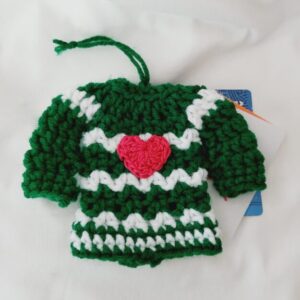 Gift Card Holder & Ornament - Holiday Green Candy Cane Mini Sweater