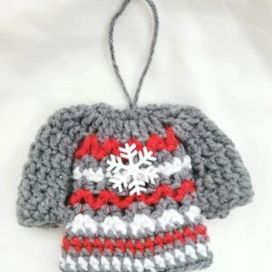 Gift Card Holder & Ornament - Grey White with Red Mini Sweater