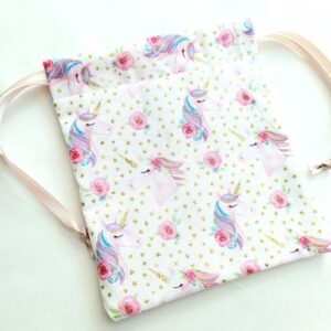 Drawstring Bag – Reusable Gift & Storage Pouch - Pink Unicorn