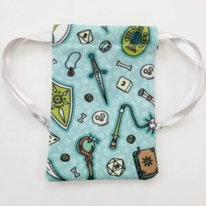 Drawstring Bag – Reusable Gift & Storage Pouch - Quest in Green with Grey Ribbon