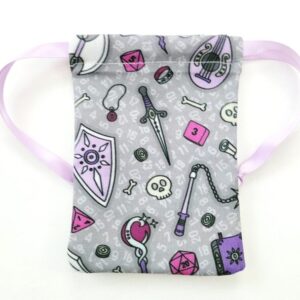Drawstring Bag – Reusable Gift & Storage Pouch - Quest in Silver and Purple with Lavender Ribbon