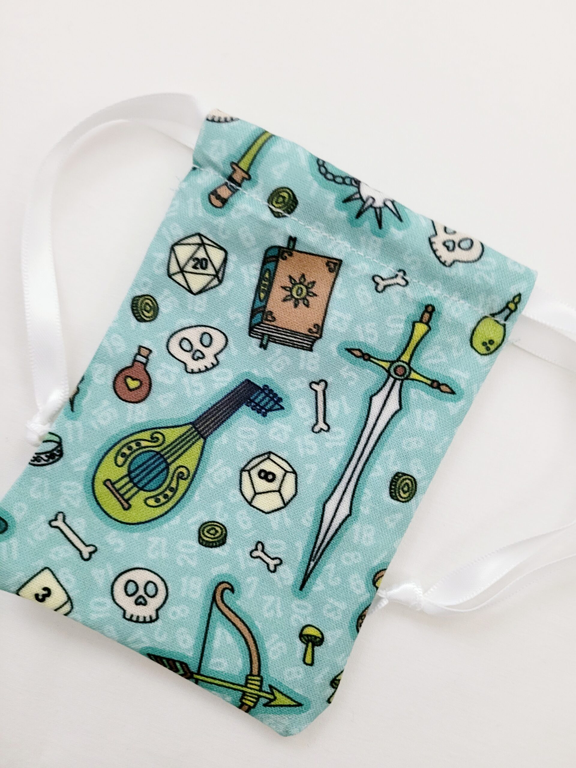 Drawstring Bag – Reusable Gift & Storage Pouch - Quest in Green with White Ribbon - Image 2