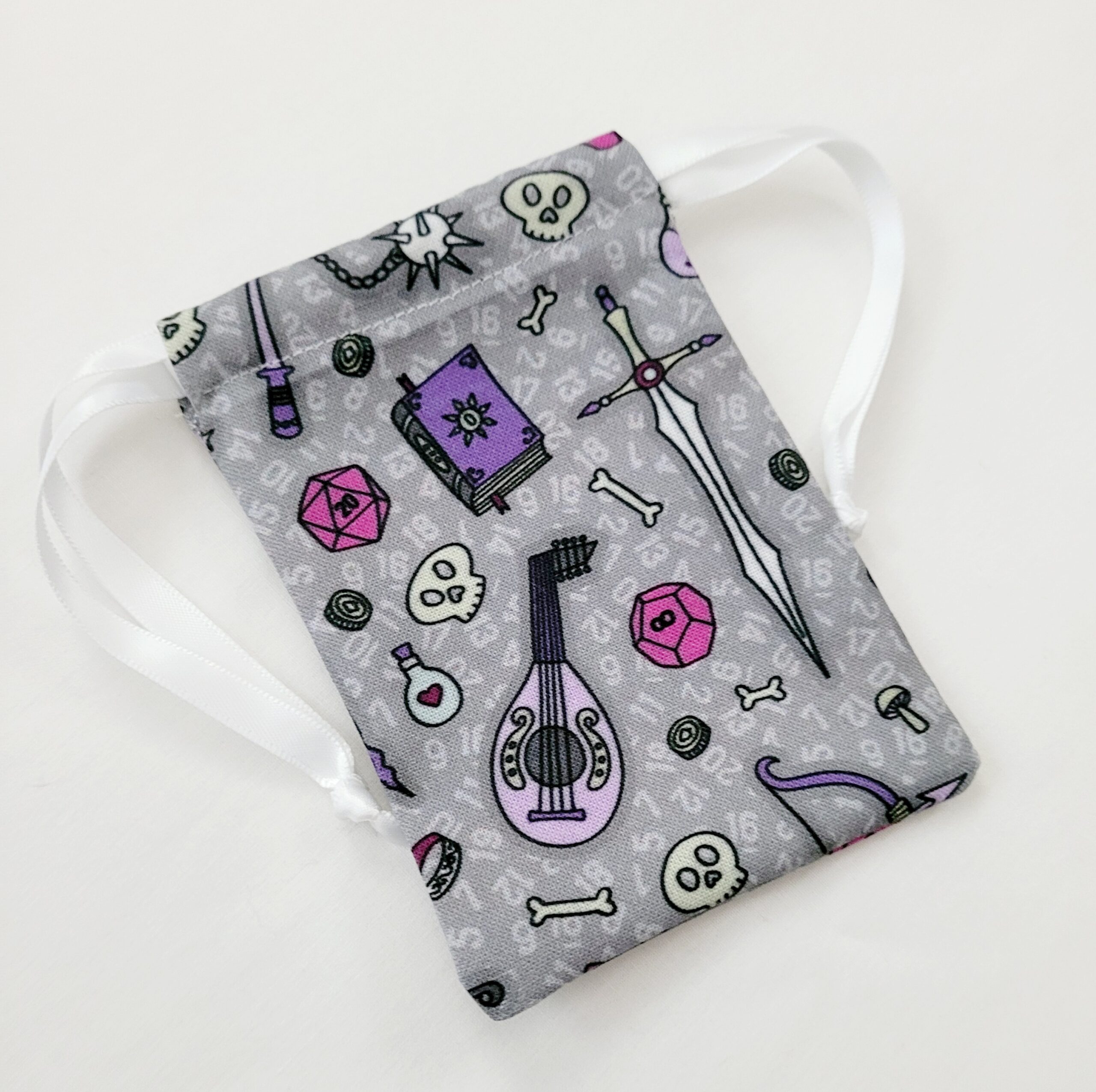 Drawstring Bag – Reusable Gift & Storage Pouch - Quest in Silver and Purple with White Ribbon - Image 2
