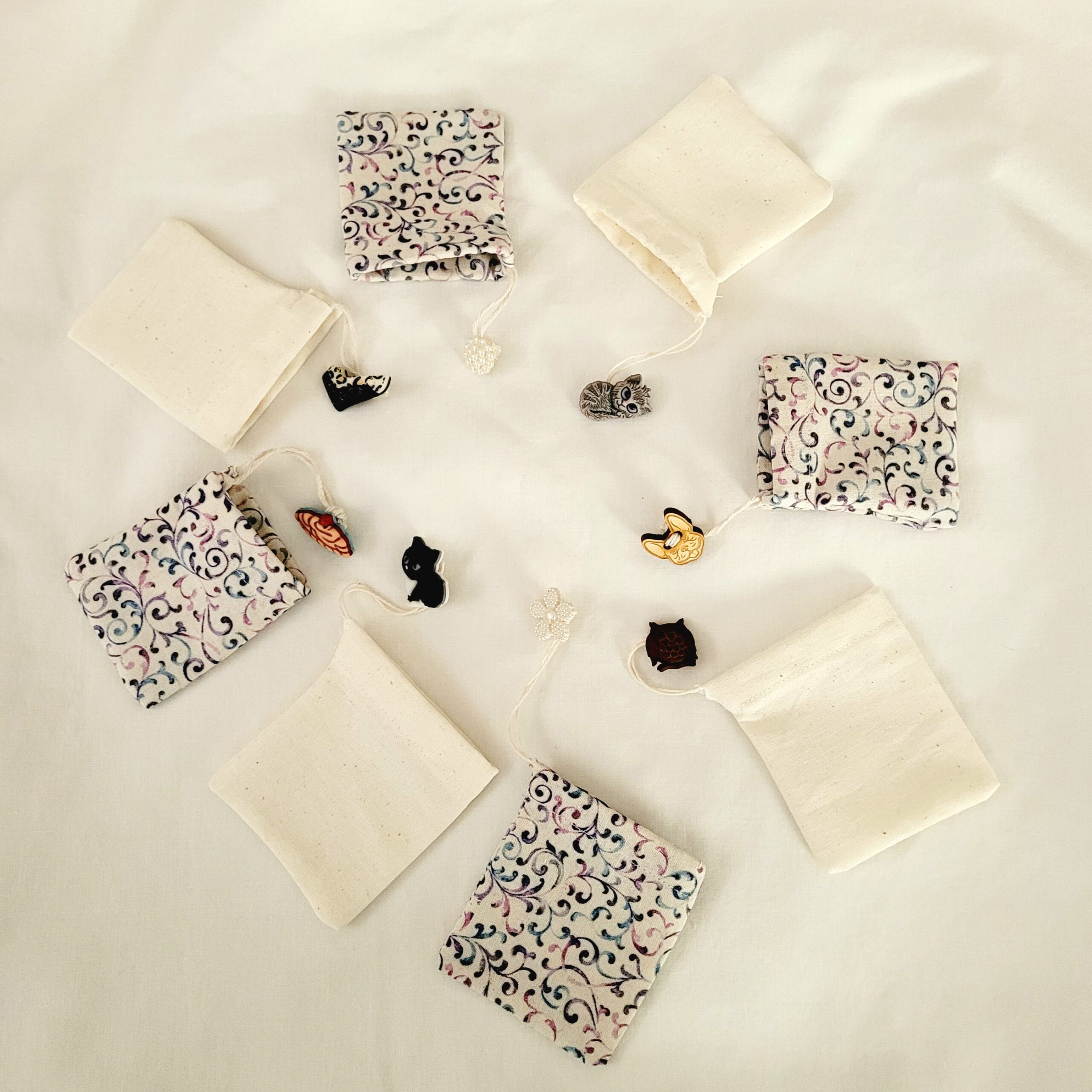 Fabric Reusable Tea Bags – Red Flower Beads - Image 2