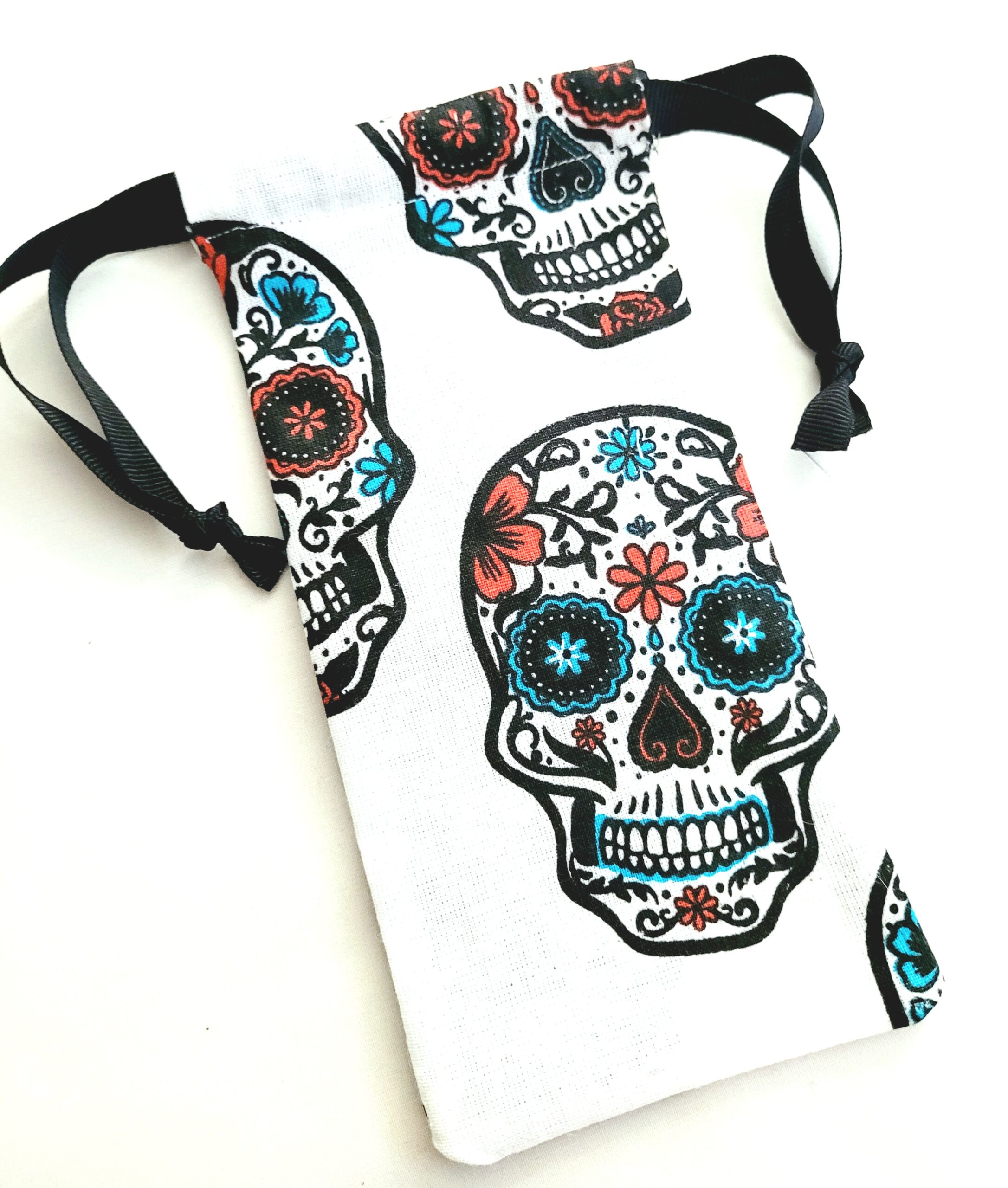 Drawstring Bag – Reusable Gift & Storage Pouch - White, Sugar Skulls - Image 2