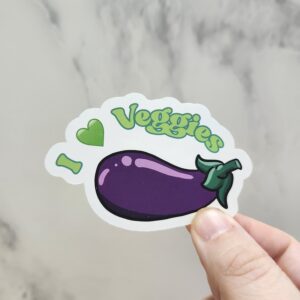 I Love Veggies Eggplant Vinyl Sticker 3"