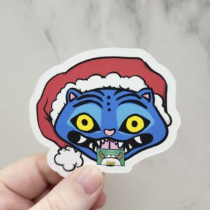 Silly Demon Tiger, Santa Hat and Holiday Card Vinyl Sticker 3"