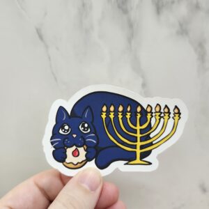 Cat Eating Sufganiyot Donut Hanukkah Menorah Vinyl Stickers 3"