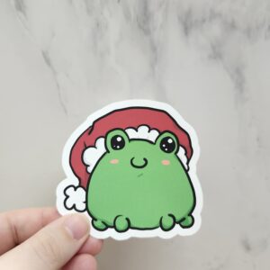 Round Blob Frog with Santa Hat Vinyl Sticker 3"