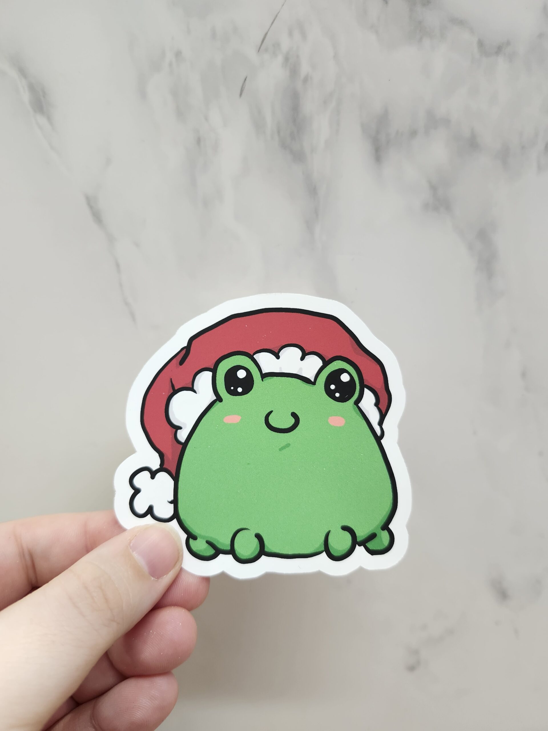 Round Blob Frog with Santa Hat Vinyl Sticker 3"